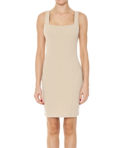 6 Pieces Pack Ribbed Texture Square Neck Bodycon Tank Mini Dress 75527 DESERT